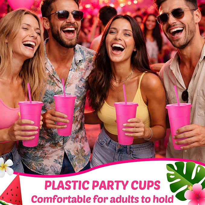 Honeydak 60 Pack Tumbler with Straw and Lid Bulk Cups for Gifts Water Bottle Iced Coffee Travel Mug Cup Reusable Plastic Tumblers for Party Birthdays 24-27 oz (Rose Red Color)