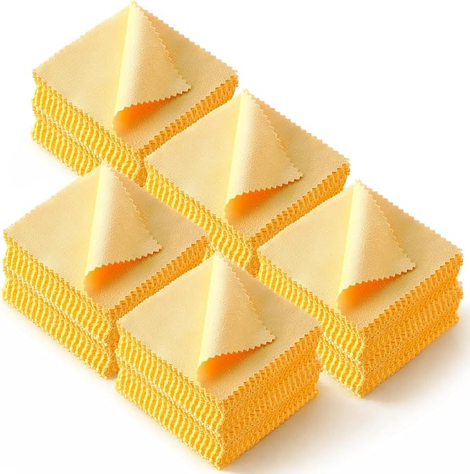 Hoteam 500 Pcs Jewelry Cleaning Cloth Silver Polishing Cleaner Cloth Jewelry Wipes for Silver Gold Platinum Remover Keep Brass Coin Ring Silverware Watch Clean and Shiny (Yellow Color)