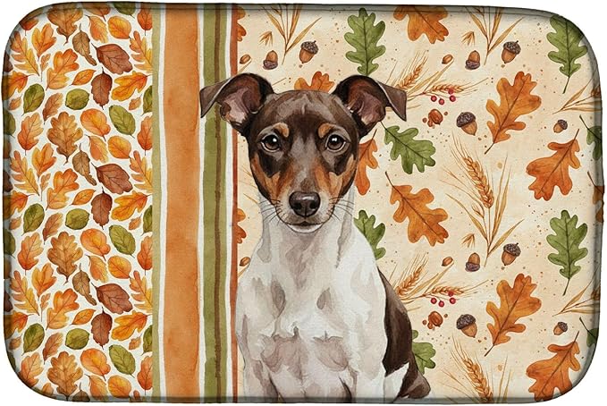Caroline's Treasures Chocolate and White Rat Terrier Heirloom Fall Dish Drying Mat Absorbent Dish Drying Mat Pad for Kitchen Counter Dish Drainer Mat for Countertop, 14 x 21", Multicolor