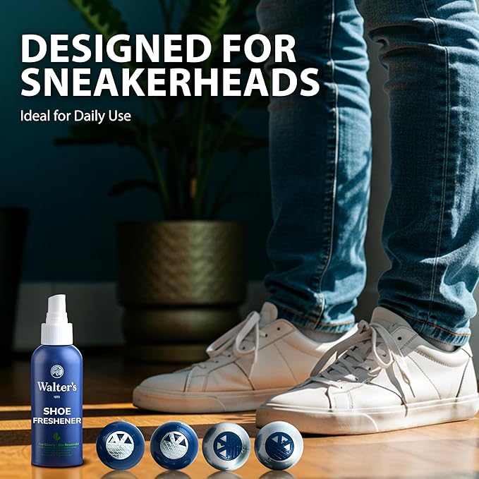 Shoe Deodorizer Spray & Odor Eliminator Kit - Shoe Spray for Smelly Shoes, Feet & Gym Bags | Peppermint Scent | Odor Removal & Shoe Cleaning Solution | 4 fl oz Spray + 2 Pairs of Deodorizer Balls