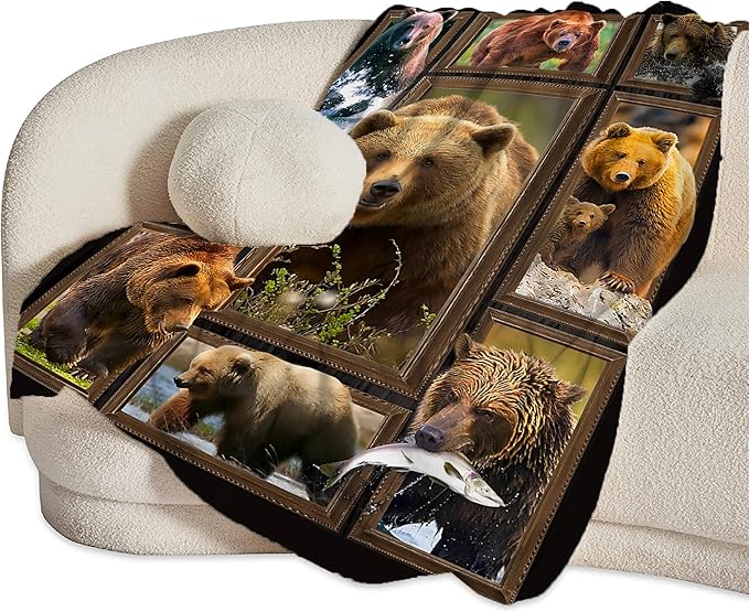 jerkboo Bear Blanket Throws Bear Gifts Bear Throw Blanket for Girls Women Kids Adults Soft Warm Cozy Fleece Blanket for Couch Sofa Bed 60""x50""