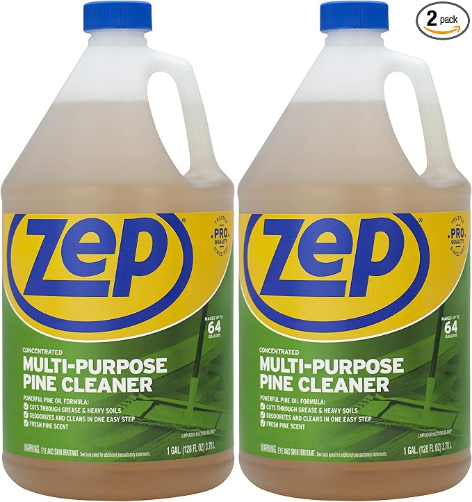 Zep Concentrated Multi-Purpose Pine Cleaner, 128 oz (Pack of 2), Pine Cleaner Concentrate, Removes Grease & Grime, Cleans and Deodorizes with a Fresh Pine Scent