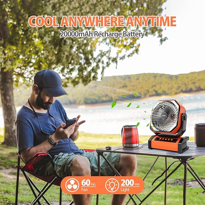 AddAcc 20000mAh Rechargeable Camping Fan + Compressed Air Duster, 30 Gear Stepless Speed, 70000 RPM Super Power Turbo Fan