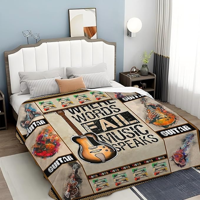 Tijuboni Guitar Music Throw Blanket Guitar Gifts for Girls Boys Women Men Kids Adults Soft Flannel Fleece Blanket for Couch Sofa Bed Home Decor 50"x60"