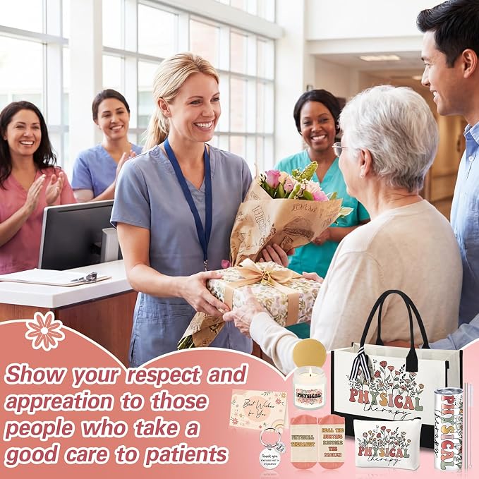 Patelai 7 Pcs Physical Therapy Gifts for Women PT Appreciation Gifts Set for Graduation Birthday with 20 oz Tumbler Canvas Tote Bag for Physical Therapist Assistant Doctor Nurse Staff Coworker