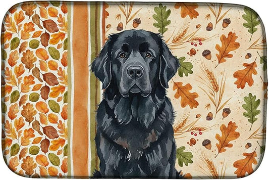 Caroline's Treasures Black Newfoundland Heirloom Fall Dish Drying Mat Absorbent Dish Drying Mat Pad for Kitchen Counter Dish Drainer Mat for Countertop, 14 x 21", Multicolor