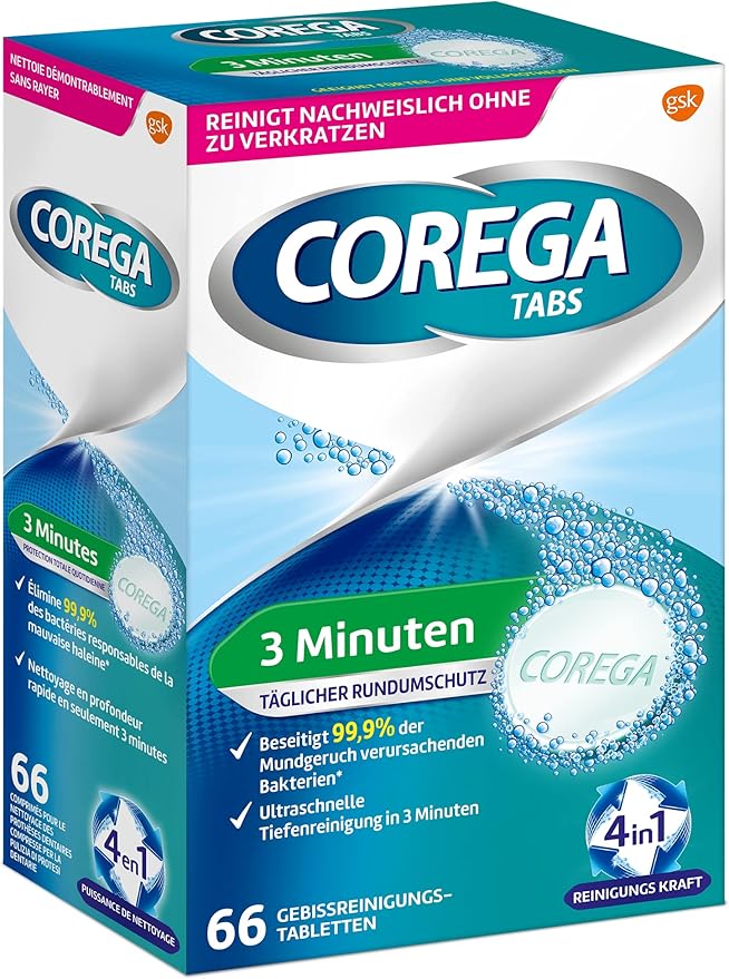 Corega Rapid Denture/Third Teeth Cleaning Sticks, 1x66 Teething Cleaning Tablets - Cleaning in 3 Minutes