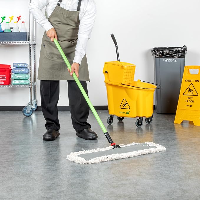 Restaurantware-Clean Tek Professional 24.02 x 5 Inch Dry Floor Mop, 1 Disposable Dust Mop - 64-Inch Handle, Secure Attachment, Blue Cotton, Ideal For Floor, Cleaning Home, Office