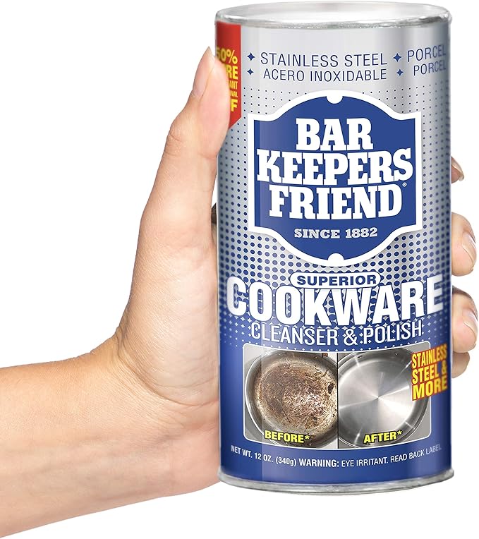 Bar Keepers Friend Cookware Cleanser & Polish (12 oz) - Cleaner, Degreaser & Stain-Remover - for Use on Stainless Steel and Copper Pots, Pans and Utensils, Glass Casserole Dishes and More (6)