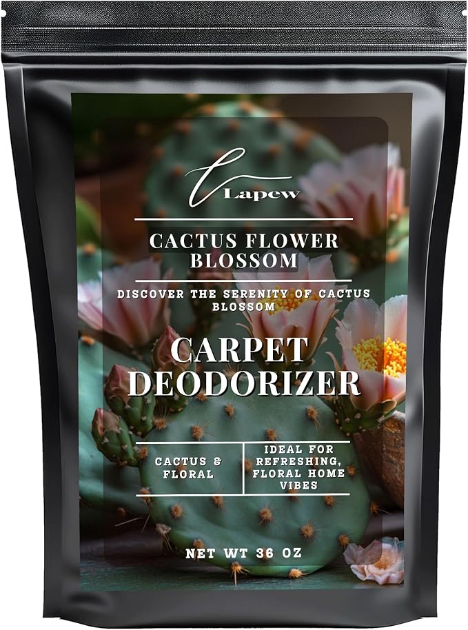 Lapew Cactus Flower Carpet Deodorizer Powder - Pet Safe Freshener for Vacuuming | Scented Odor Eliminator for Home | 36 oz