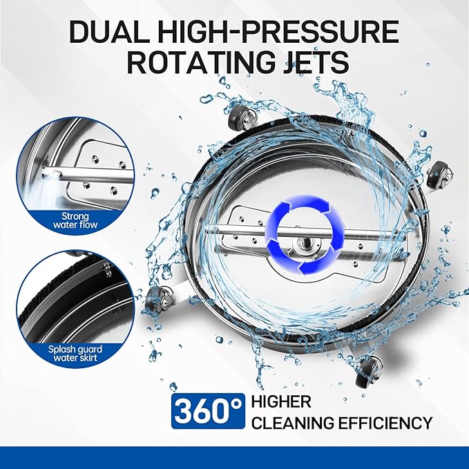 TOR 20" Pressure Washer Surface Cleaner with 4 Wheels, Surface Cleaner for Pressure Washer, Stainless Steel Dual Handle Power Washer Surface Cleaner for Concrete, Driveway, Patio, Sidewalk