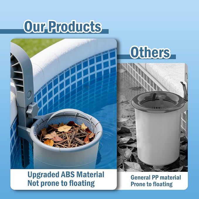 Above Ground Pool Skimmer, Wall Mount Surface Skimmer for Tubular & Inflatable Pools, Adjustable Brackets, Upgraded ABS Float-Resistant Lid, Pool Debris Filter