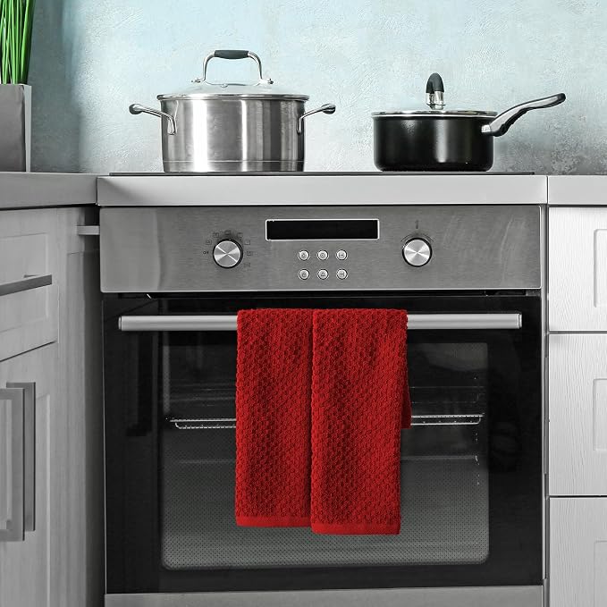 Infinitee Xclusives Premium Dish Cloth - Red [Pack of 4] 100% Cotton 13 x 13 Inches Kitchen Cloth - Premium Kitchen Rags – Pack of 3, 100% Cotton 15 x 25 Inches Absorbent Dish Rags