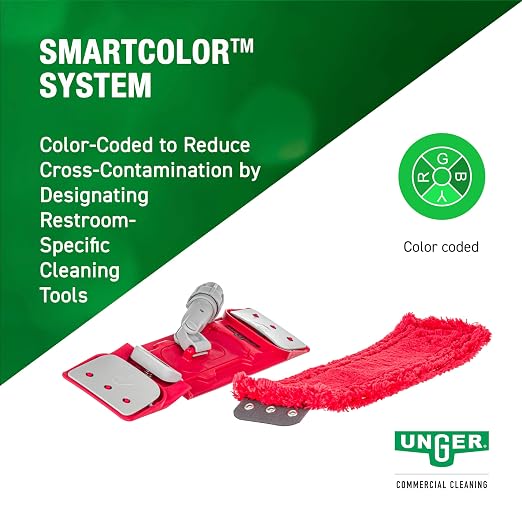 Unger Commercial Restroom Complete Mop Pack with Microfiber Flat Pad and EZ Holder for Hygienic Cleaning, SmartColor System - SMCMR