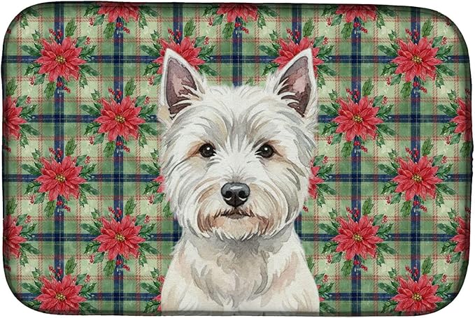 Caroline's Treasures Westie Christmas PoinsettIas Dish Drying Mat Absorbent Dish Drying Mat Pad for Kitchen Counter Dish Drainer Mat for Countertop, 14 x 21", Multicolor