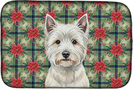 Caroline's Treasures Westie Christmas PoinsettIas Dish Drying Mat Absorbent Dish Drying Mat Pad for Kitchen Counter Dish Drainer Mat for Countertop, 14 x 21", Multicolor