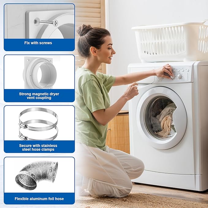 Magnetic Dryer Vent Coupling-Quick Connection and Disconnection,Dryer Vent Hose Magnetic Connector Kit,Strong Magnetic Self-connection Easy to Clean Quick Connector with 4 inch Hose