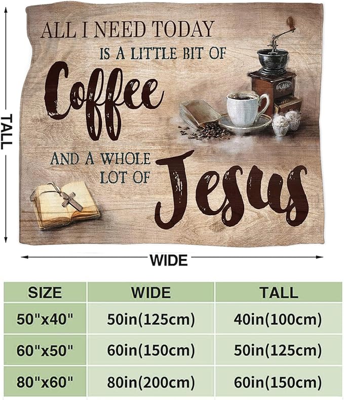 Tijuboni Christian Coffee Throw Blanket Religious Faith Gifts for Women Men Girls Boys Kids Adults Soft Flannel Fleece Blanket for Couch Sofa Bed Home Decor 50"x60"