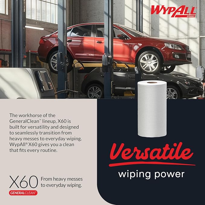 WypAll GeneralClean X60 Cloths Multi-Task Cleaning Wipes (35401), Strong and Absorbent Towels, White (130 Sheets/Roll, 12 Rolls, 1,560 Sheet Total)