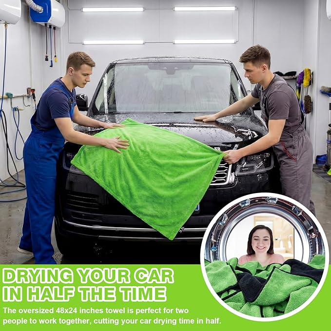 Boao 2 Pack Car Drying Towels 48"x24" Extra Large Microfiber Towels for Cars 1400gsm Super Absorbent Car Detailing Drying Towel Streak Free Lint Free No Water Spots Double-Twist Pile