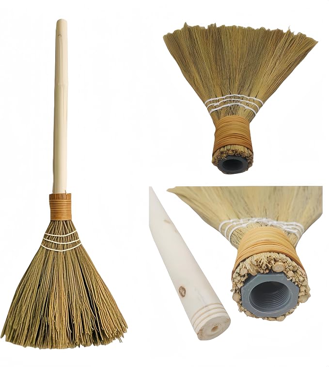 Wedding Broom for Jumping Ceremony，Handmade Natural Whisk Broom with Wooden Handle, for Halloween DIY Decoration, Vietnamese Straw Soft Broom (12.6”Width 28.74” Length)