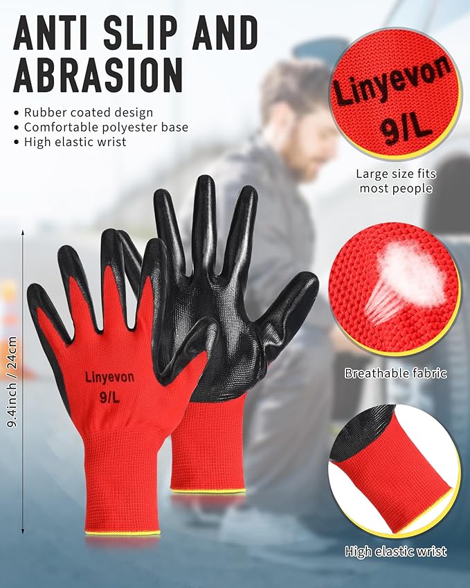 Maxcheck PU Coated Gloves Bulk, Reusable Rubber Safety Gloves for Men Women Work Warehouse, Mechanic, Woodworking
