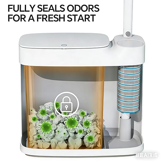 Small Bathroom Trash Can with Lid, Disposable Toilet Brush with 12 Refills, Toilet Bowl Cleaning Wand Set-2 Gallon Silm Garbage can and Toilet Brush Holder for Bathroom, Toilet, RV(White)