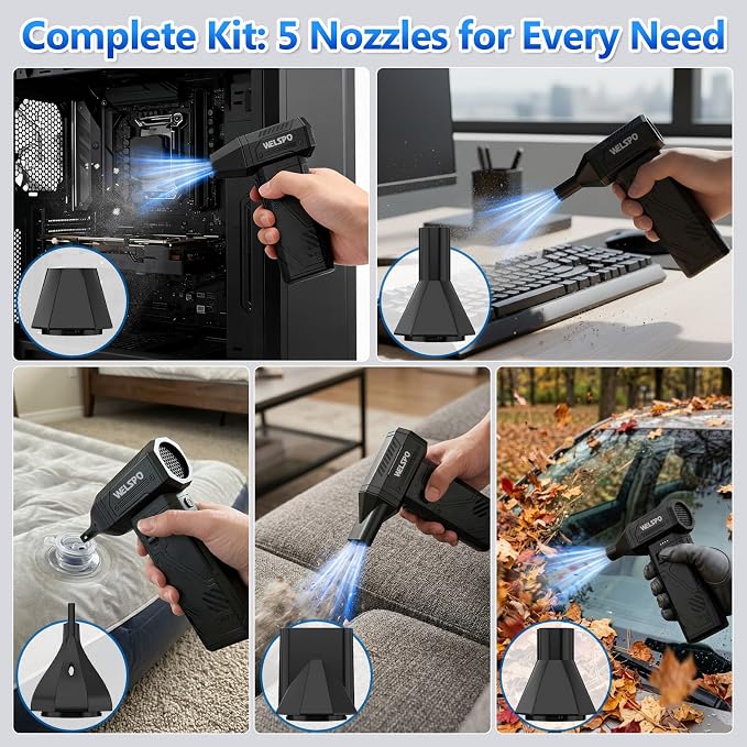 Welspo Compressed Air Duster 260000RPM Super Power Electric Air Duster Rechargeable, 3-Gear Adjustable Blower with Brushless Motor, Cordless Dust Blower for Keyboard, PC, Car, Home & Outdoor Use