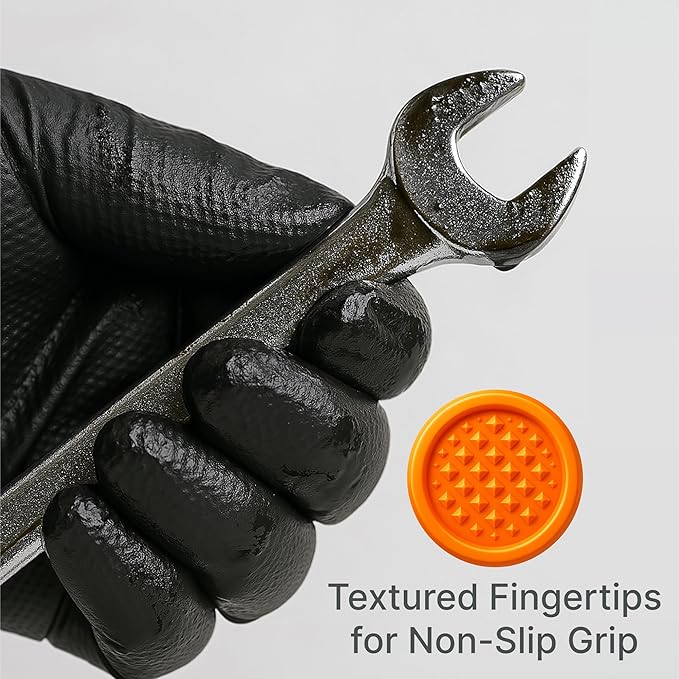 Disposable 5 & 8 Mil Black Nitrile Gloves S-XL – Heavy Duty Latex & Powder-Free – Textured, Chemical-Resistant