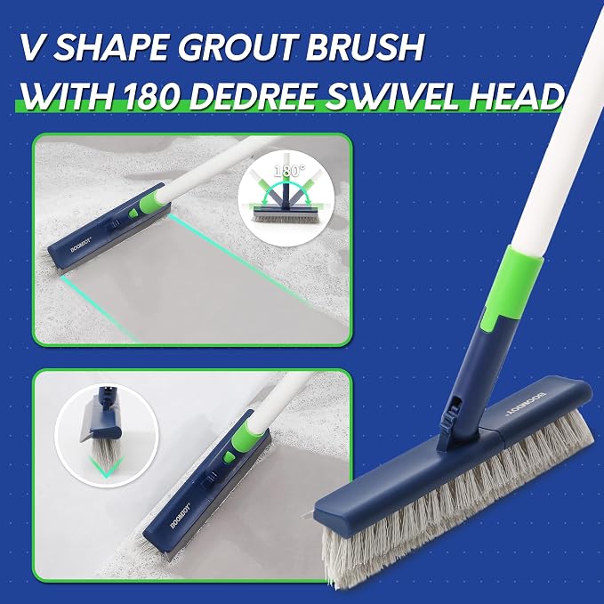 BOOMJOY 4 in 1 Shower Cleaning Brush, 58" Extendable Tub and Tile Scrubber Set, Grout Brush with Long Handle, Shower Tile Floor Scrubber for Cleaning Baseboard Bathroom Toilet Kitchen