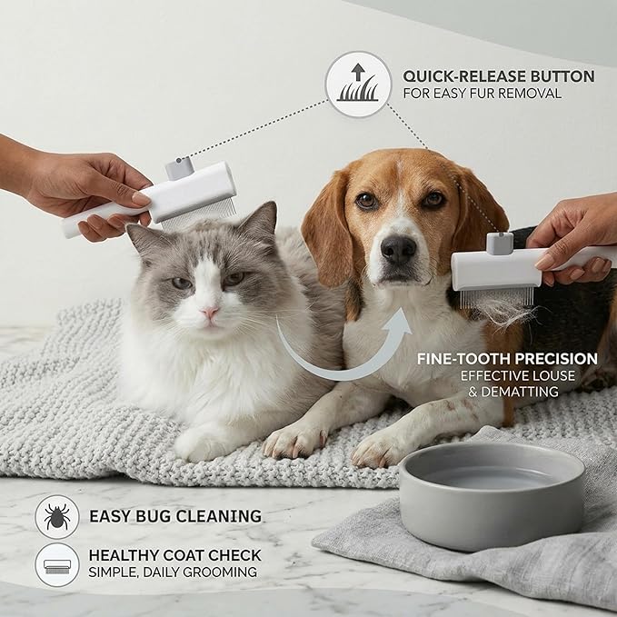 4-in-1 Pet Hair Remover Set - Cat & Dog Deshedding & Dematting Tool - Reusable Lint Roller for Couch, Carpet, Clothes, Bed & Car - Undercoat Grooming Comb, Shedding Brush & Dog Hair Rake