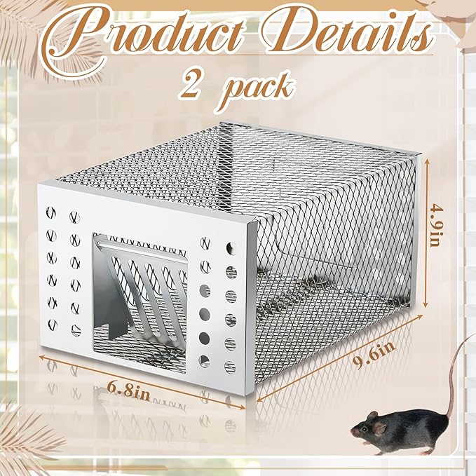 2 Pcs Humane Rat Trap Live Chipmunk Cage Trap for Indoor and Outdoor Small Rodent Animal Mouse Vole Chipmunk Hamsters Live Cage, Catch and Release (Closed)