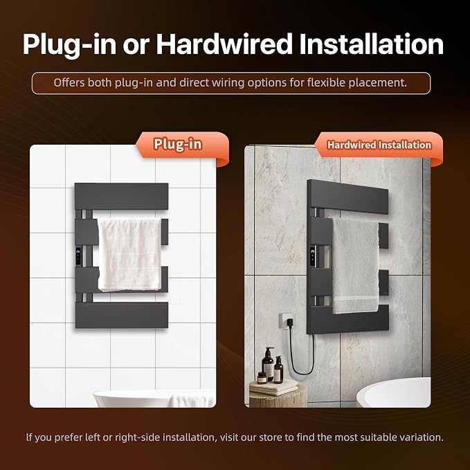 Electric Towel Warmer with Smart LED Timer, Modern [2/3/4] Bar Large Panel Heated Towel Rack, Wall-Mounted Plug-in/Hardwired 2-in-1, Rapid Warmth for Bathrooms, [Matte Black/Alpine White]