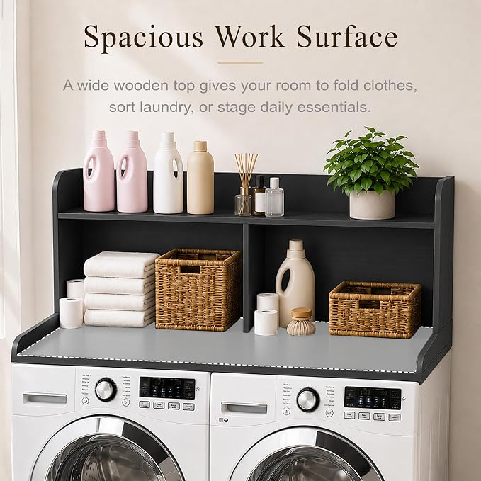 Royxen Laundry Countertop with 20“ Shelf Universal Fit, Washer and Dryer Countertop with Storage Space, Black