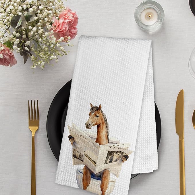 Funny Horse Gifts Hand Towels for Bathroom,Horse Lovers Gift, Animal Kitchen Hand Towels,Horses Owners Gifts,Farmhouse Horses Decorative Tea Towel for Nursery Toilet Bathrooms, 16x24 Inch