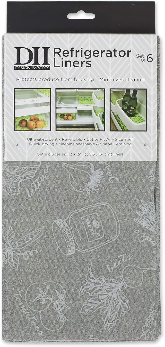 DII Fridge Liner Collection Non-Adhesive, Cut to Fit, Gray Market, 12x24, 6 Piece