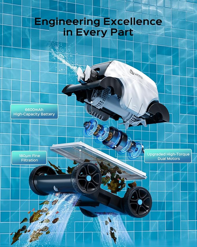 2026Cordless Robotic Pool Cleaner for Above Ground Pools – 6600mAh Battery Delivers 135Mins Running Time & 55W Strong Suction, Auto‑Parking Pool Vacuum with 185μm Filter Basket,1,350 Sq.Ft