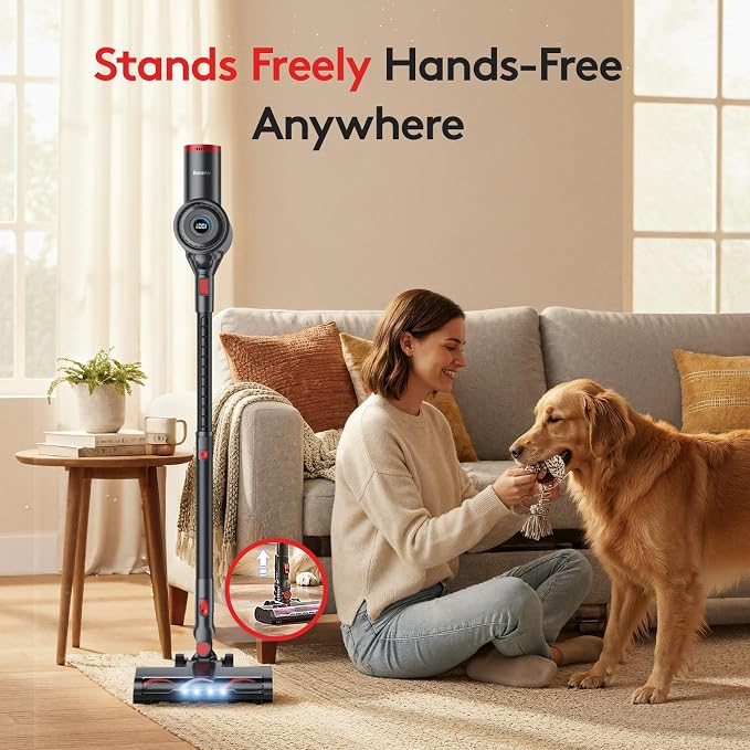 RONEAIR Cordless Vacuum Cleaner,40Kpa 45Min Vacuum Cleaners for Home,Self-Standing,Stick Vacuum with Wall Mount Storage,Anti-Tangle &,6 in 1 Lightweight Vacuum for Hard Floors Carpet Pet Hair - Black
