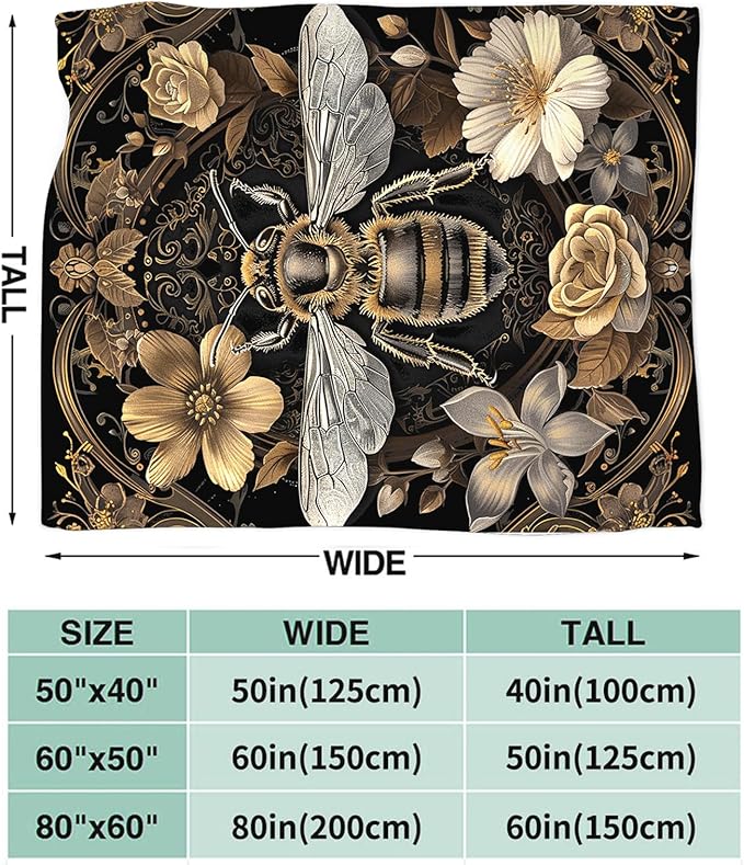 Tijuboni Bee Throw Blanket Bee Gifts for Women Men Girls Boys Kids Adults Soft Flannel Fleece Blanket for Couch Sofa Bed Home Decor 60"x80"