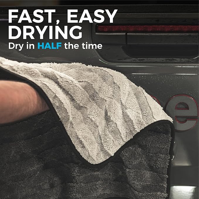 The Rag Company Gauntlet Car Drying Towel, Ultra-Absorbent 70/30 Blend Korean Microfiber, Dries Vehicles Faster Without Scratching, 900 GSM, 20x30 Inches, Ice Grey/Grey, 1-Pack