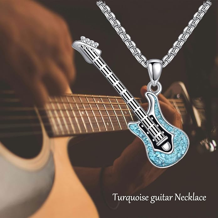 Music Necklace Sterling Silver Turquoise Music Pendant Necklace Music Lovers Jewelry Gifts for Women Girls