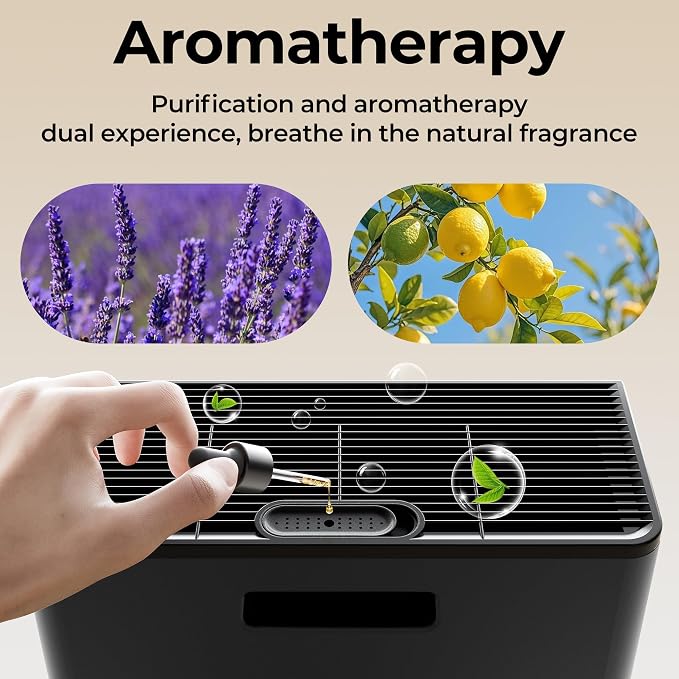 Air Purifiers for Home Large Room, Air Purifier up to 2200sq.ft, PM2.5 Air Quality Display, Sleep Mode with Fragrance for Smoke Dust Odors, ET066, Black, 1Pack+3Modes