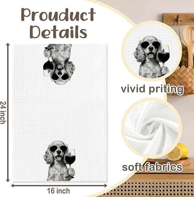 Funny Cocker Spaniel Kitchen Towels Set of 2, Dog Kitchen Bar Accessories, Dog Chef Gifts for Women Decorative Hand Towels for Kitchen Decor, Cocker Spaniel Lovers Dish Tea Towel, 16x24 Inch