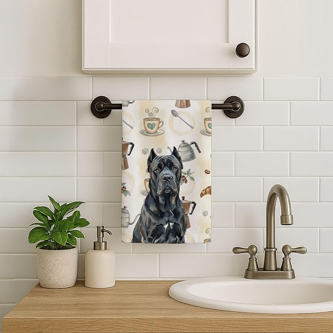 Caroline's Treasures Cane Corso Coffee Bar Kitchen Towel Velour Plush Front and Cotton Loop Back Machine Washable