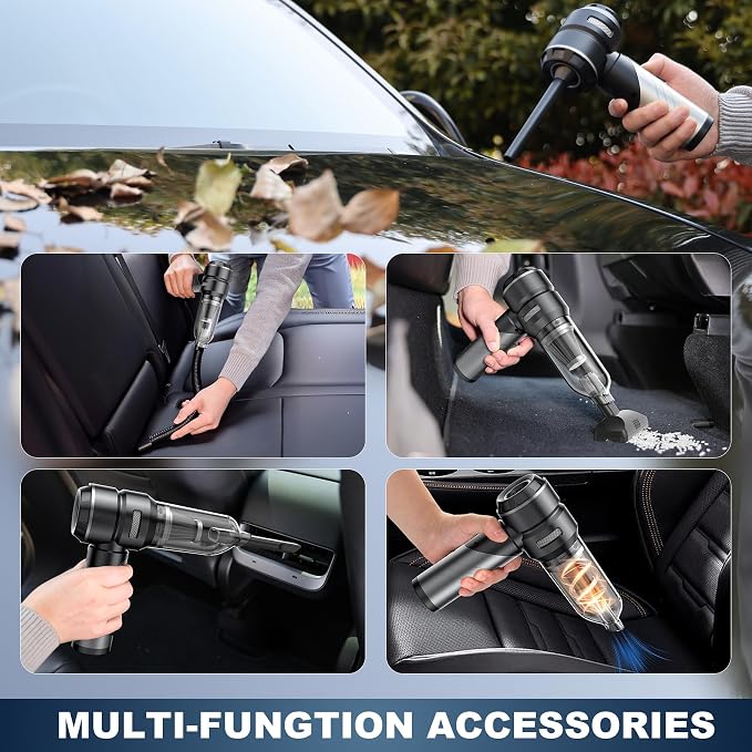 Car Vacuum Portable Cordless with 18000Pa Suction, 4 in 1 Air Duster & Mini Vacuum Cleaner High Power Foldable Rechargeable, Brushless Motor Handheld Vacuum Cordless for Home Office Pet Hair