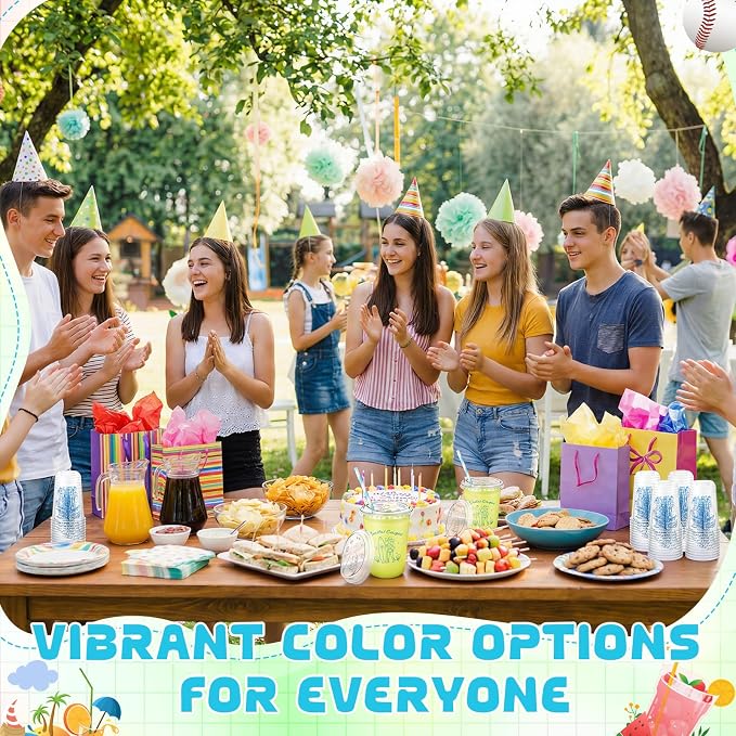 Rtteri 50 Sets Surf Cowgirl Plastic Disposable Cups with Lids and Straws 16 oz Blue Cowgirl Cups Bulk Ice Coffee Juice Drinking Cup for Summer Beach Birthday Party Decoration