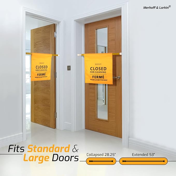 Janitorial Cleaning Bundle | 2-Pack Trash Can Caddy Bag & Expandable Closed for Cleaning Sign | Fits 32-55 Gallon Bins | Multilingual Restroom Safety Banner for Custodians, Restrooms & Commercial Use