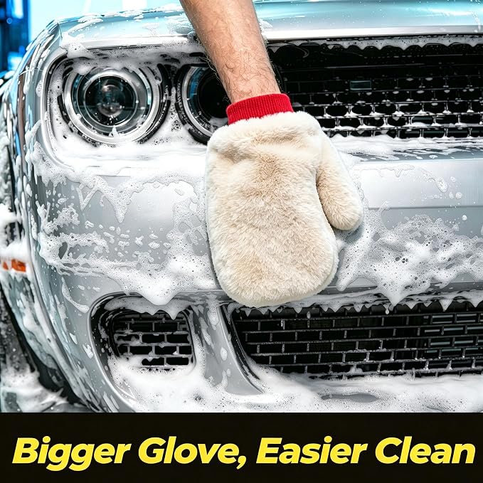 Ultra-Soft Lambswool Car Wash Mitt, Extra Large Scratch-Free Cleaning Glove | Paint-Safe, Lift Dirt, Prevent Swirl Marks, Perfect for Washing and Detailing Cars, Trucks, SUVs & Motorcycles