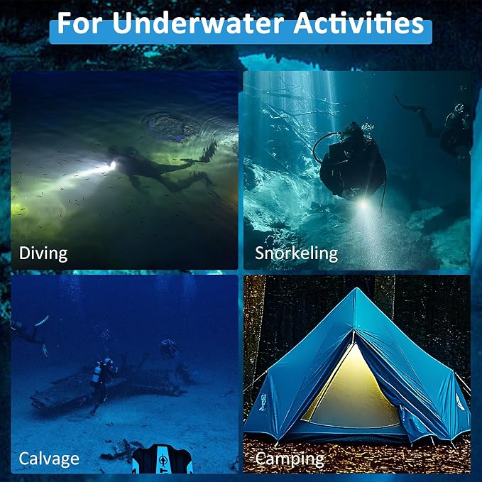 WINDFIRE Scuba Diving Flashlight - Super Bright LED Dive Light, IPX8 Waterproof 50 m Underwater Torch with 4 Modes & Narrow Focus Beam for Night Diving & Snorkeling