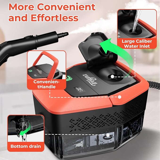 2500W Steam Cleaner,1.9 Quart Tank,3 Level Adjustable Handle | Portable Steamer with 4Bar High-Pressure & Temperature for Grout,Tile,Shower,Bathroom,Furniture Cleaning (12 Accessories)